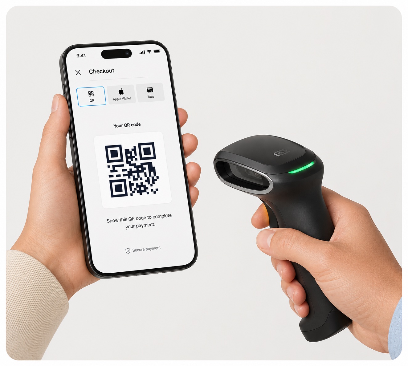 Shopper showing Novri QR code at checkout